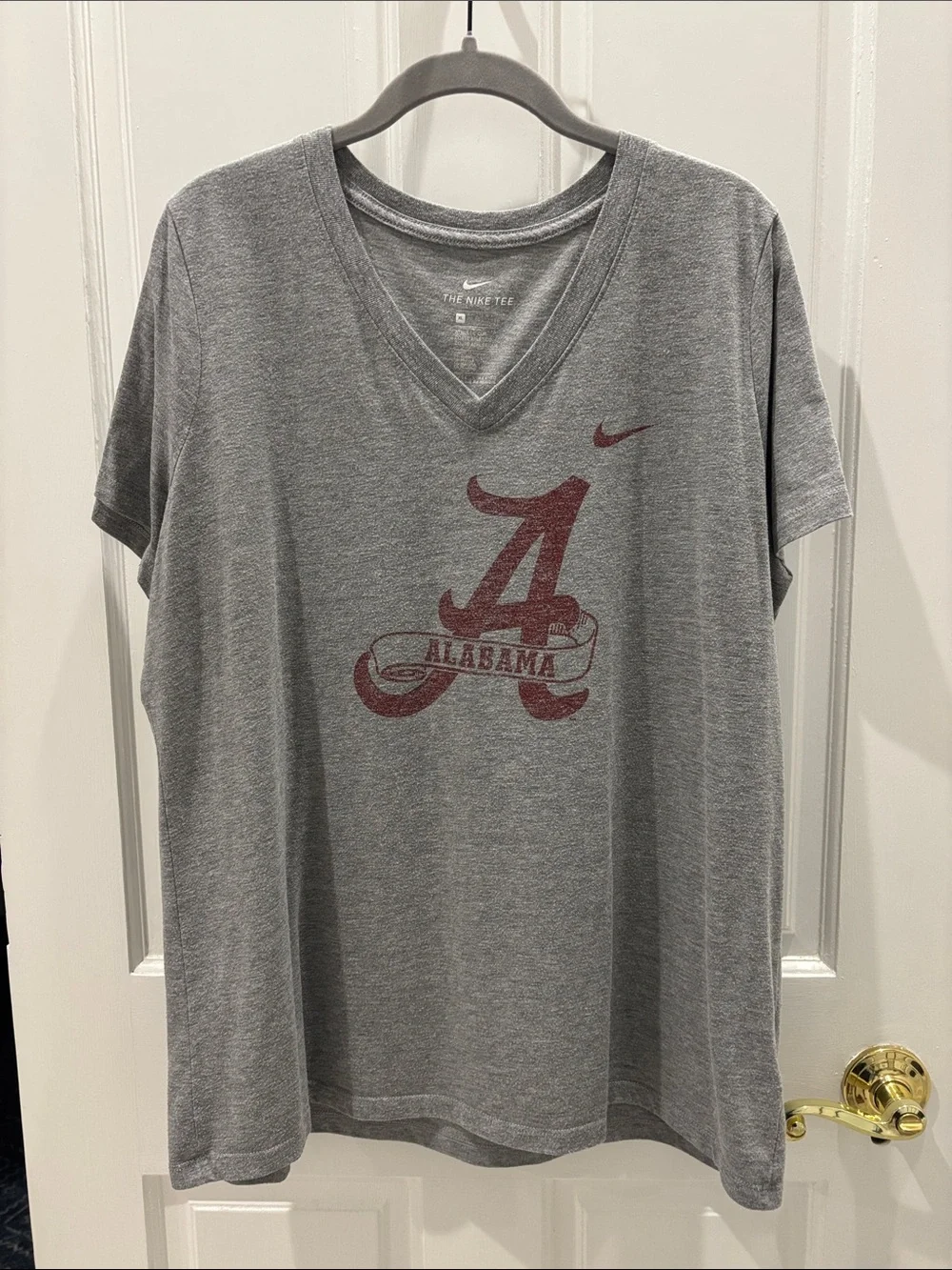 Nike Gray V-Neck Alabama Script Tee with Crimson Logo